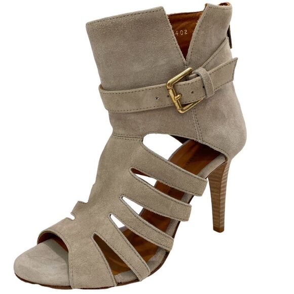 Latitude Femme Suede Heeled Peep Toe Boot - Picture 1 of 17